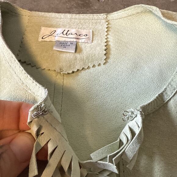 Vintage 90s J. Marco Genuine Leather Suede Green Pistachio Sport Jacket M Fringe - Picture 7 of 15